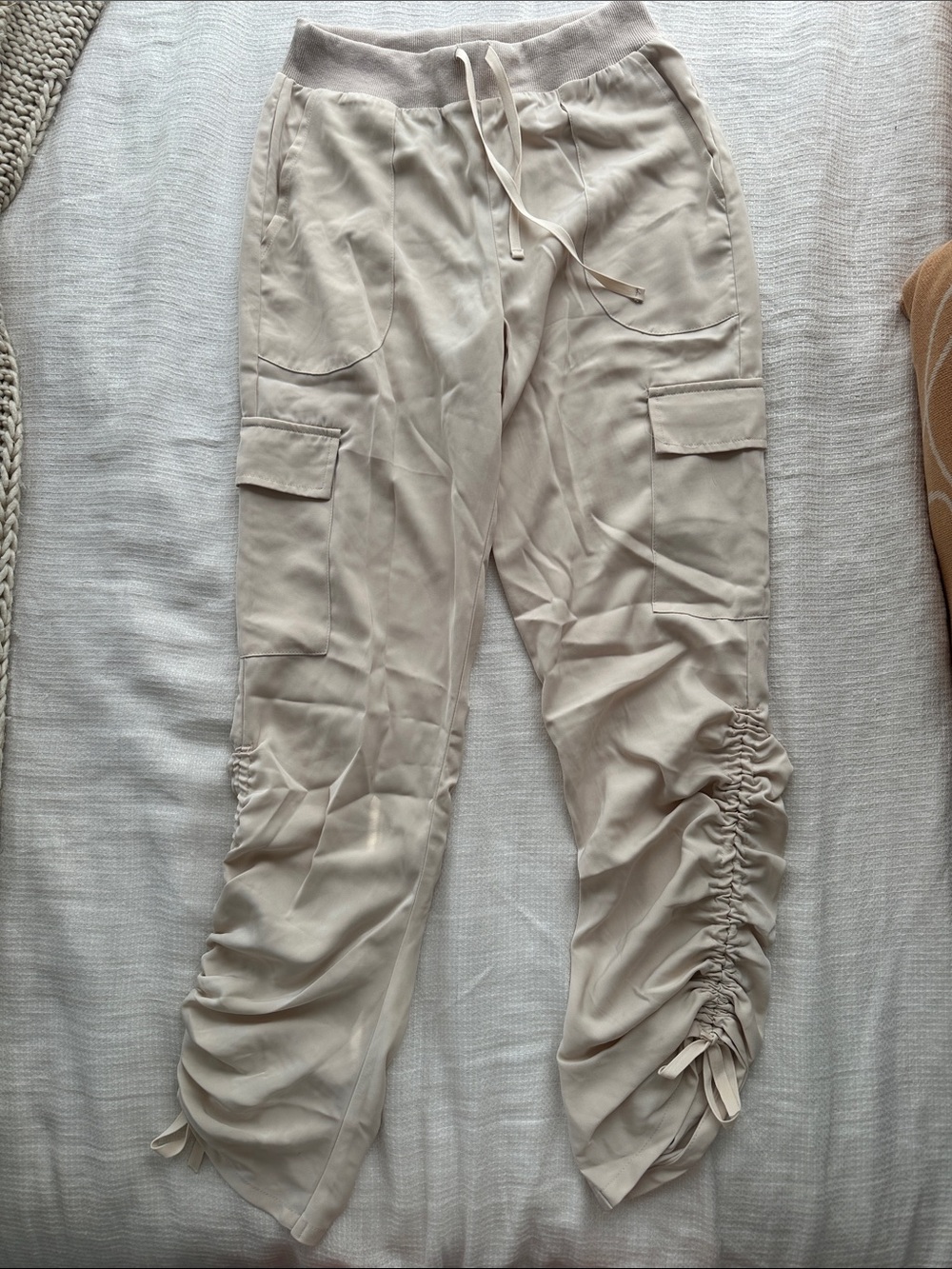 superdown Beige Ruched Cargo Drawstring Joggers